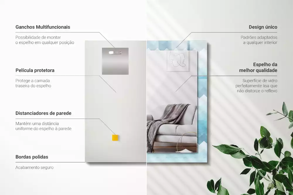 Obdélníkové dekorační zrcadlo na zeď cikcakový vzor s přechodem