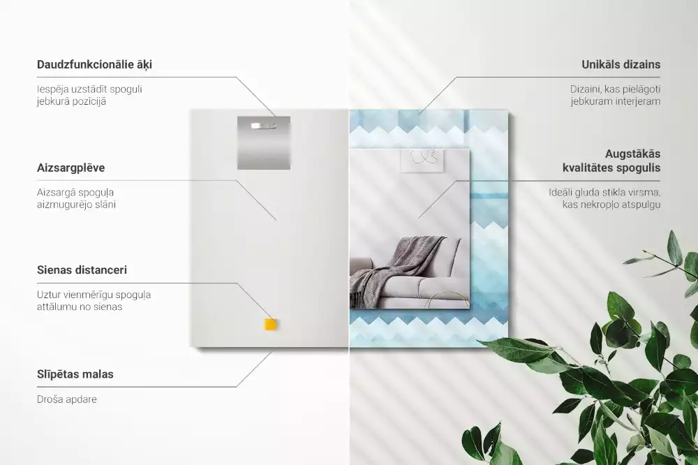 Obdélníkové dekorační zrcadlo na zeď cikcakový vzor s přechodem