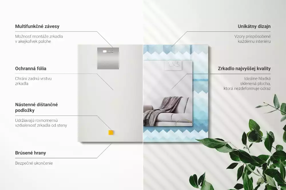 Obdélníkové dekorační zrcadlo na zeď cikcakový vzor s přechodem
