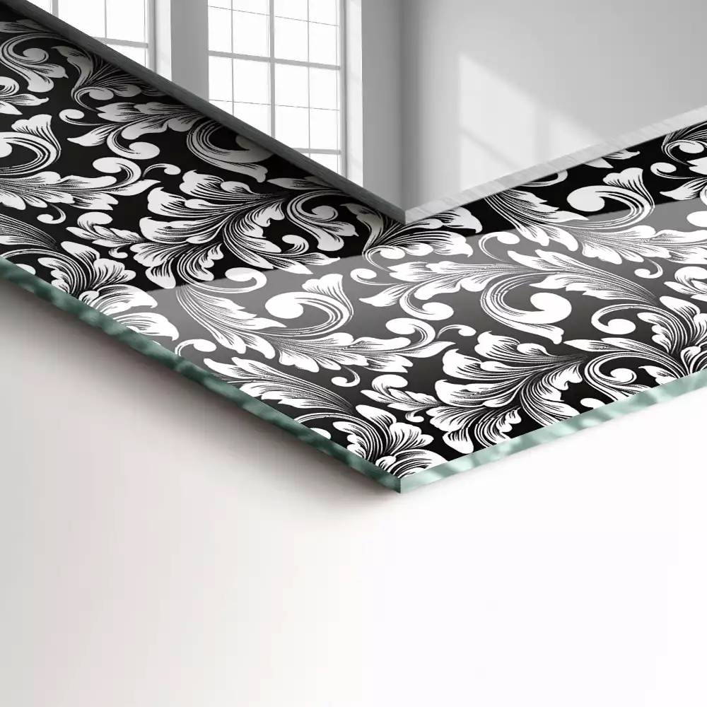 Obdélníkové zrcadlo rám s potiskem černobílá ornamentika