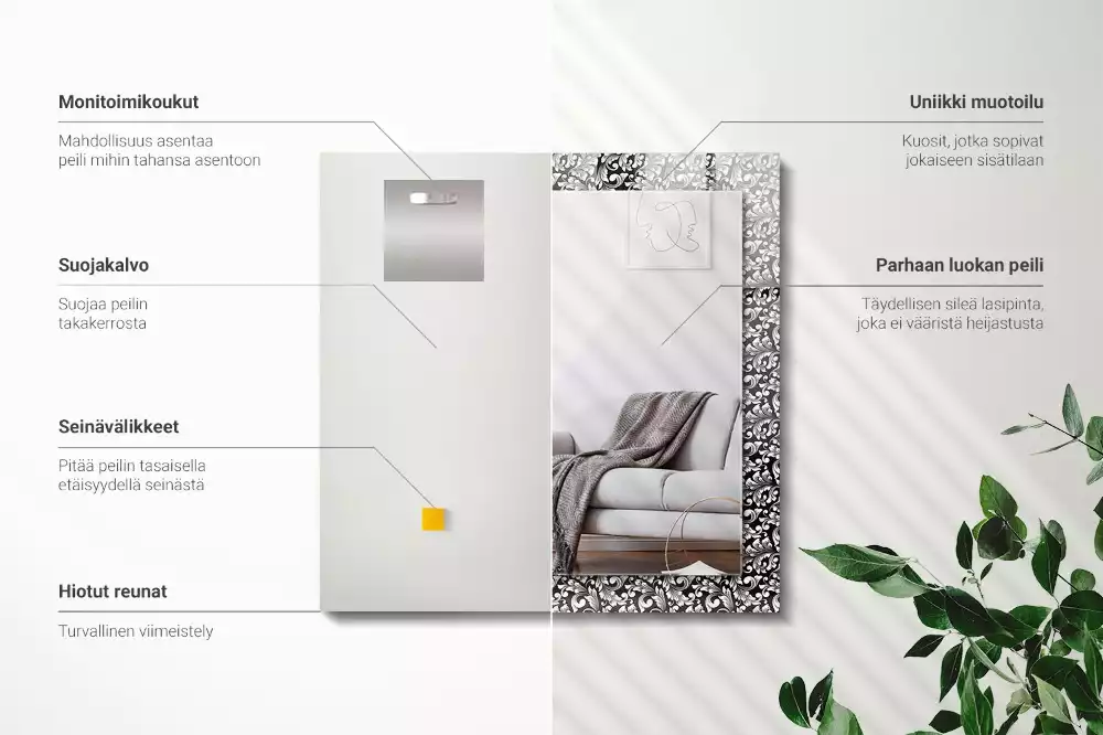 Obdélníkové zrcadlo rám s potiskem černobílá ornamentika