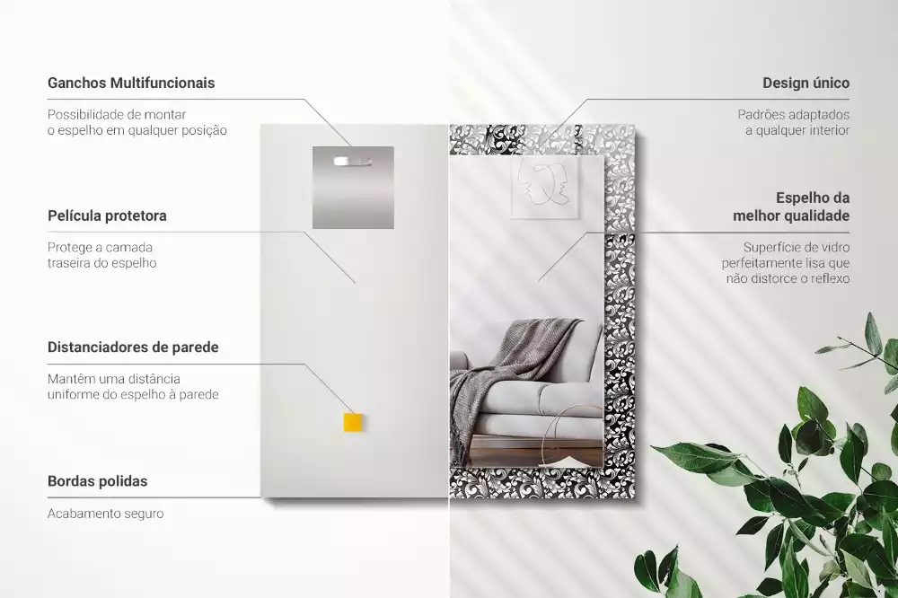 Obdélníkové zrcadlo rám s potiskem černobílá ornamentika