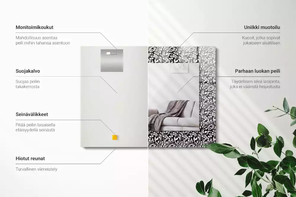 Obdélníkové zrcadlo rám s potiskem černobílá ornamentika