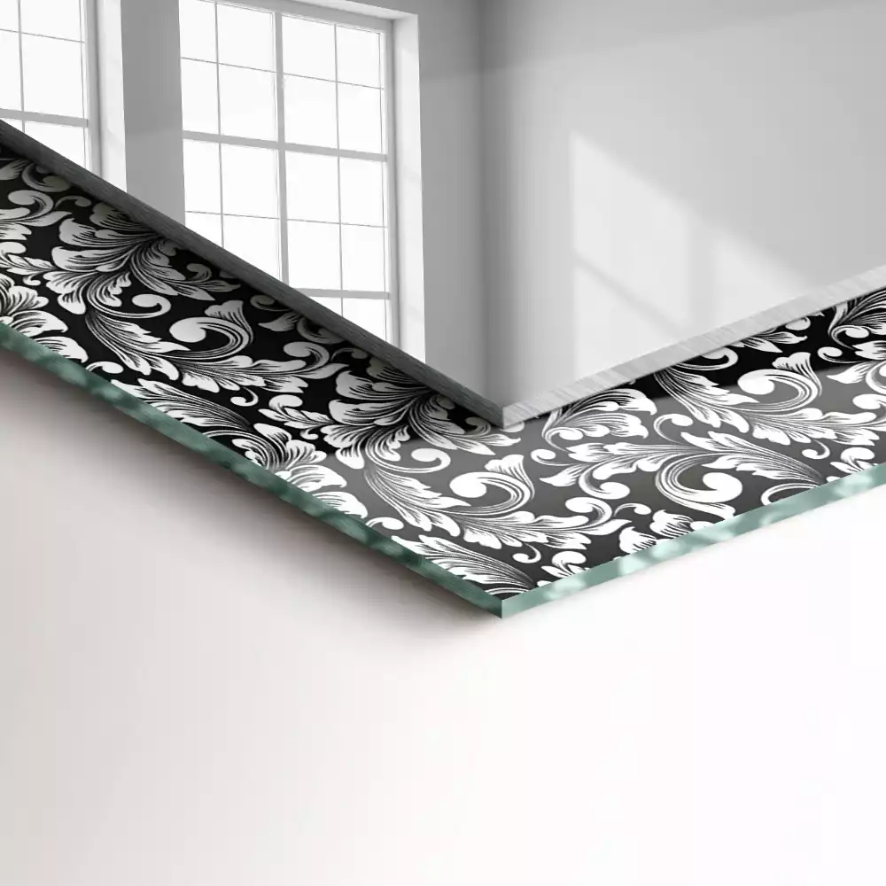Obdélníkové zrcadlo rám s potiskem černobílá ornamentika