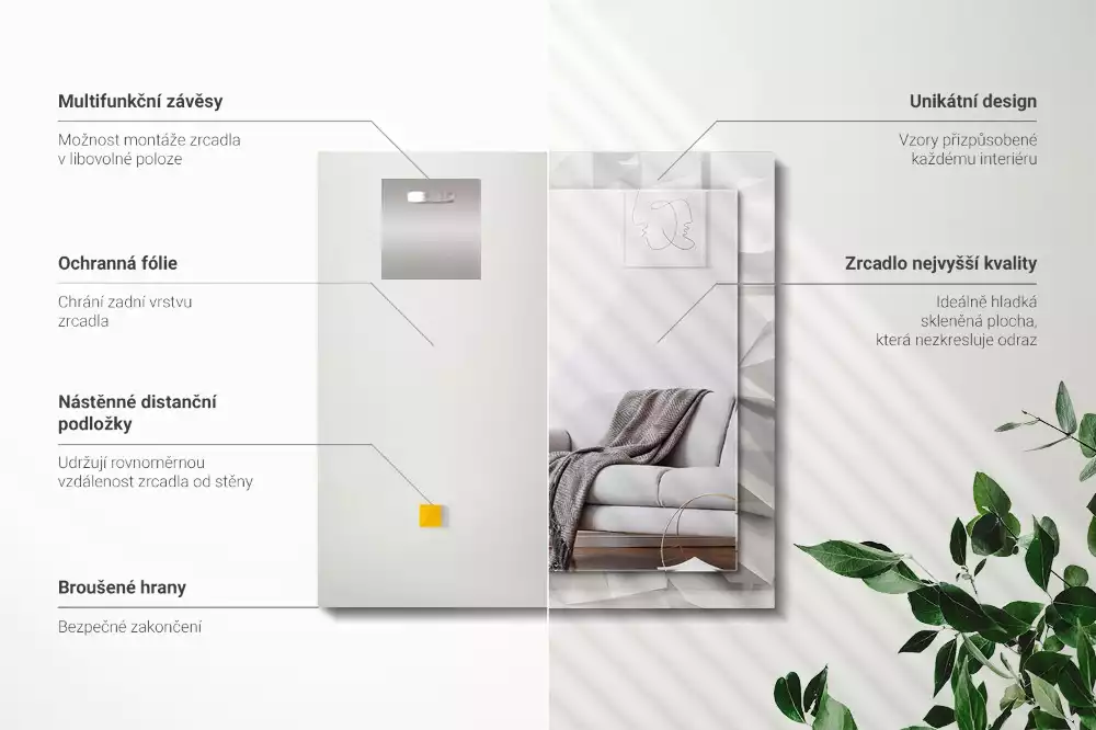 Obdélníkové zrcadlo s dekorem abstraktní geometrické tvary