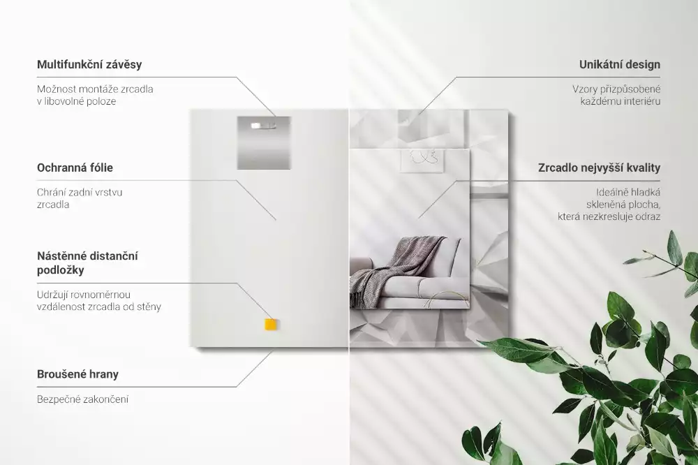 Obdélníkové zrcadlo s dekorem abstraktní geometrické tvary