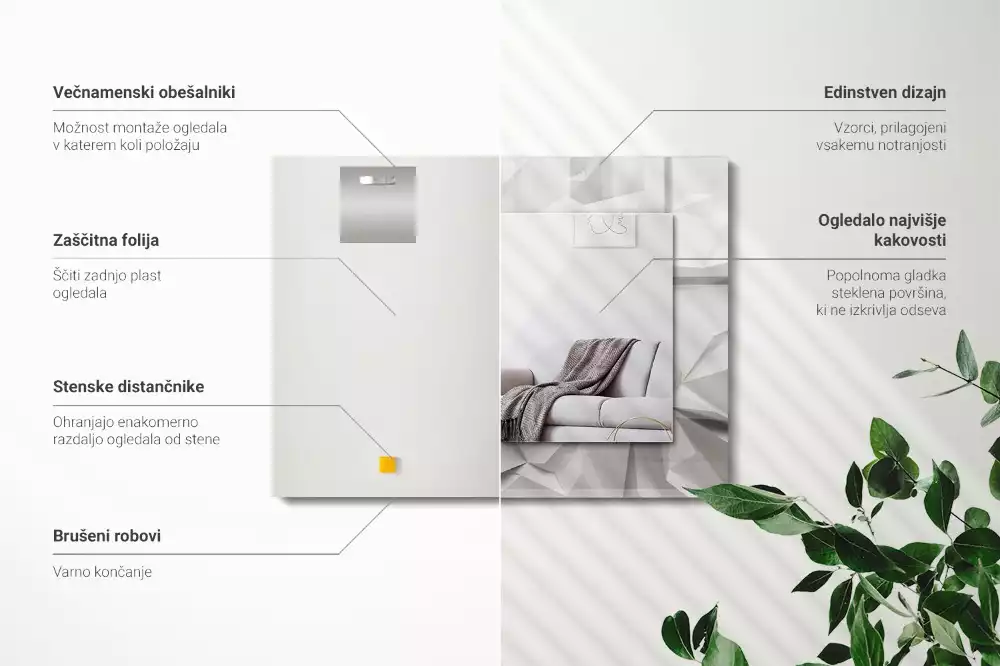 Obdélníkové zrcadlo s dekorem abstraktní geometrické tvary
