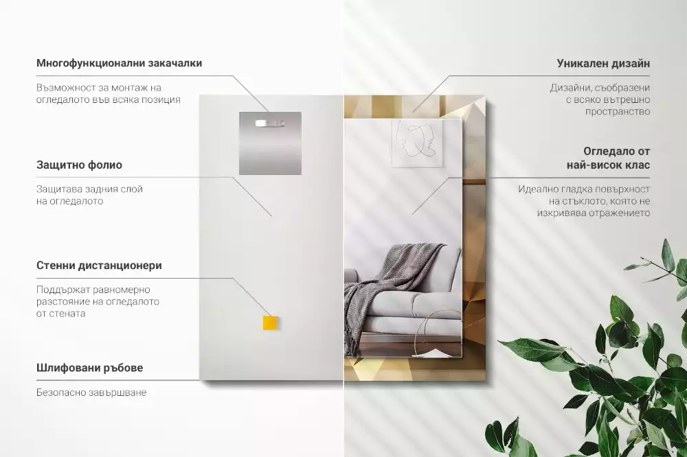 Obdélníkové dekorační zrcadlo na zeď geometrické tvary