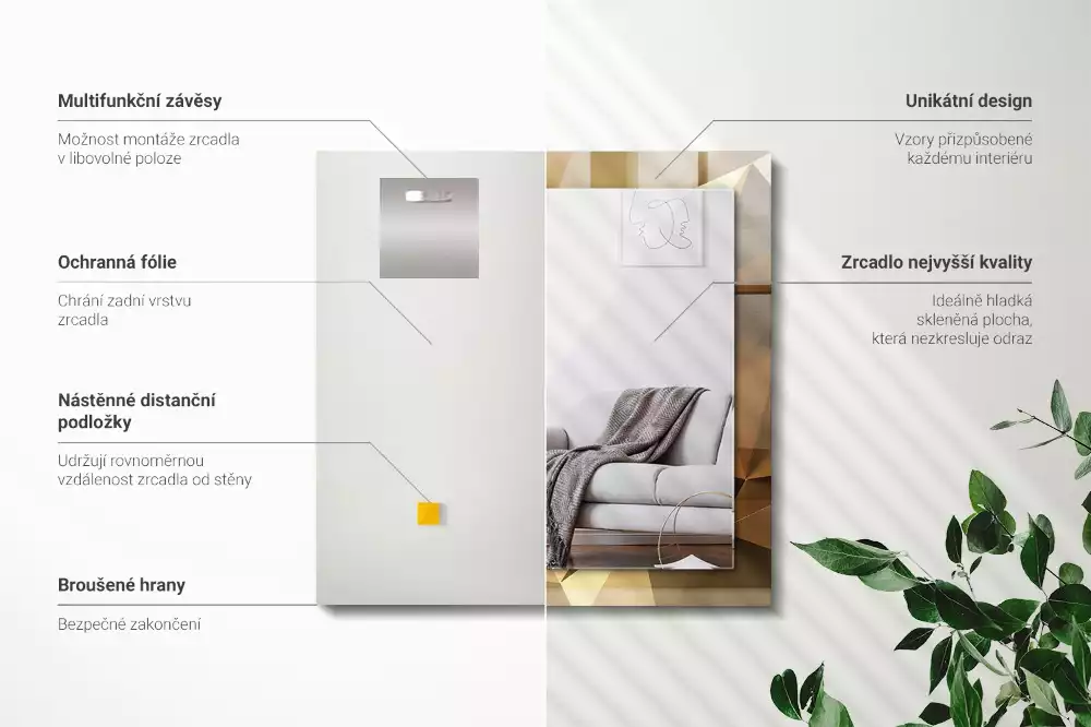 Obdélníkové dekorační zrcadlo na zeď geometrické tvary