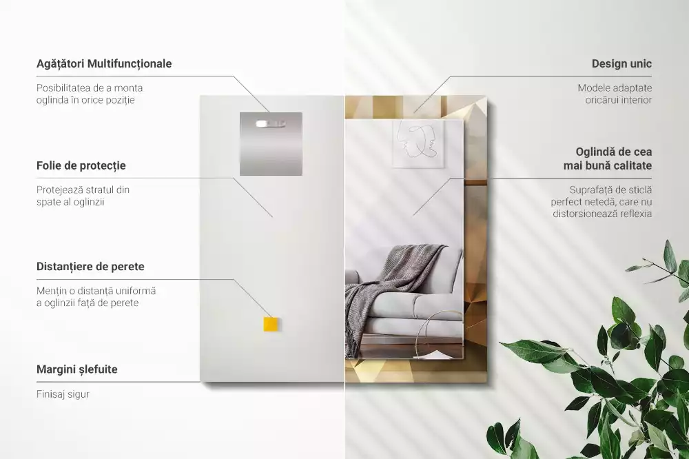 Obdélníkové dekorační zrcadlo na zeď geometrické tvary