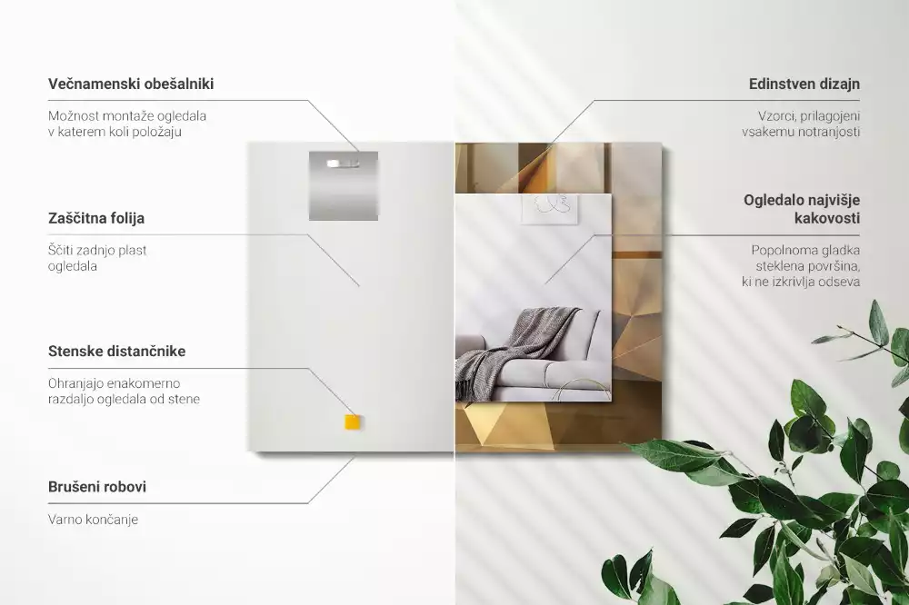 Obdélníkové dekorační zrcadlo na zeď geometrické tvary