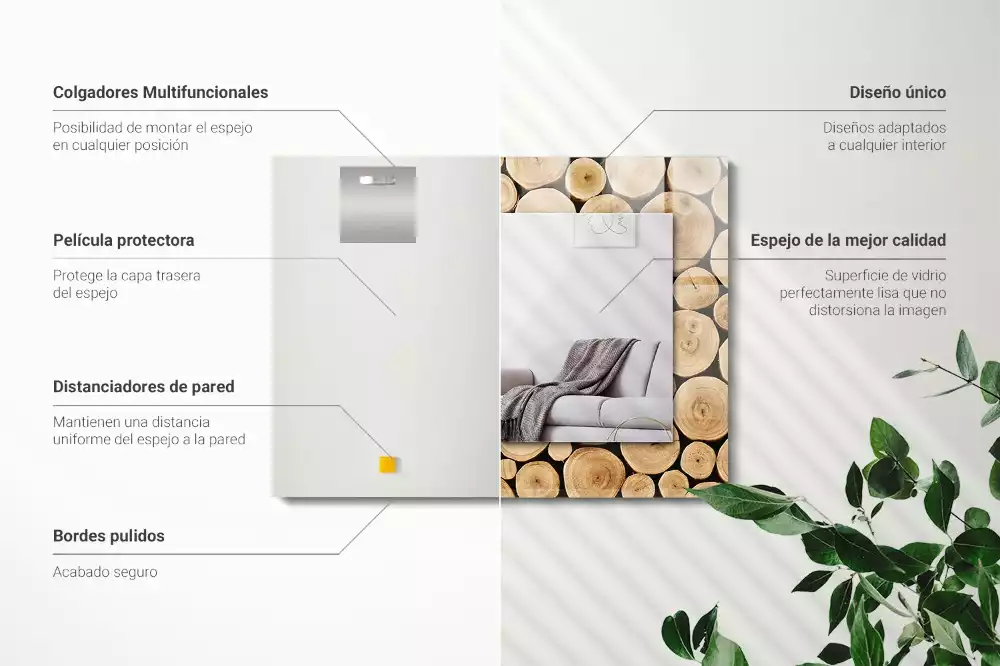 Obdélníkové zrcadlo rám s potiskem průřezy kmenů stromů