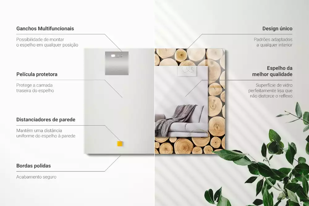 Obdélníkové zrcadlo rám s potiskem průřezy kmenů stromů