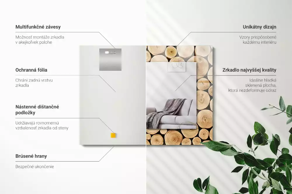 Obdélníkové zrcadlo rám s potiskem průřezy kmenů stromů