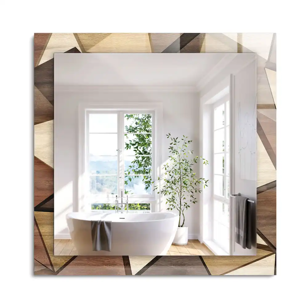 Obdélníkové dekorační zrcadlo na zeď dřevěné geometrické motivy