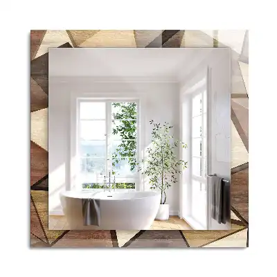 Obdélníkové dekorační zrcadlo na zeď dřevěné geometrické motivy