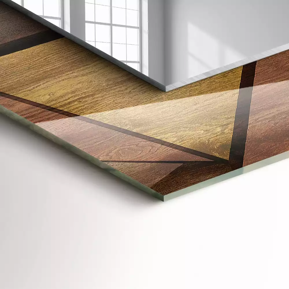 Obdélníkové dekorační zrcadlo na zeď dřevěné geometrické motivy