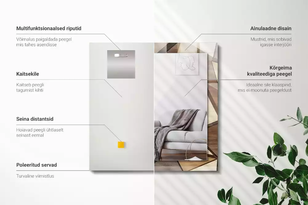 Obdélníkové dekorační zrcadlo na zeď dřevěné geometrické motivy