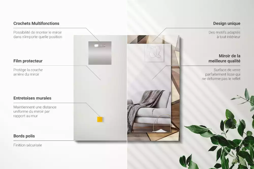 Obdélníkové dekorační zrcadlo na zeď dřevěné geometrické motivy