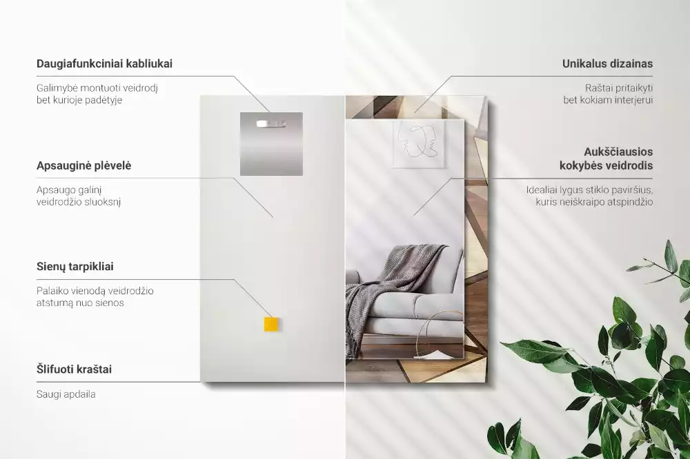 Obdélníkové dekorační zrcadlo na zeď dřevěné geometrické motivy