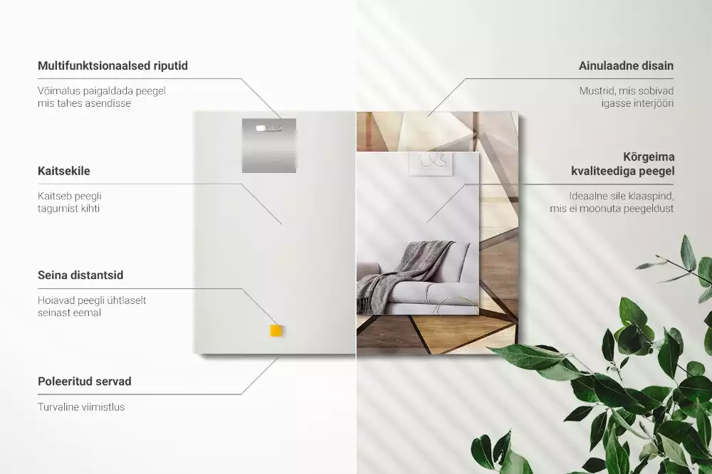 Obdélníkové dekorační zrcadlo na zeď dřevěné geometrické motivy