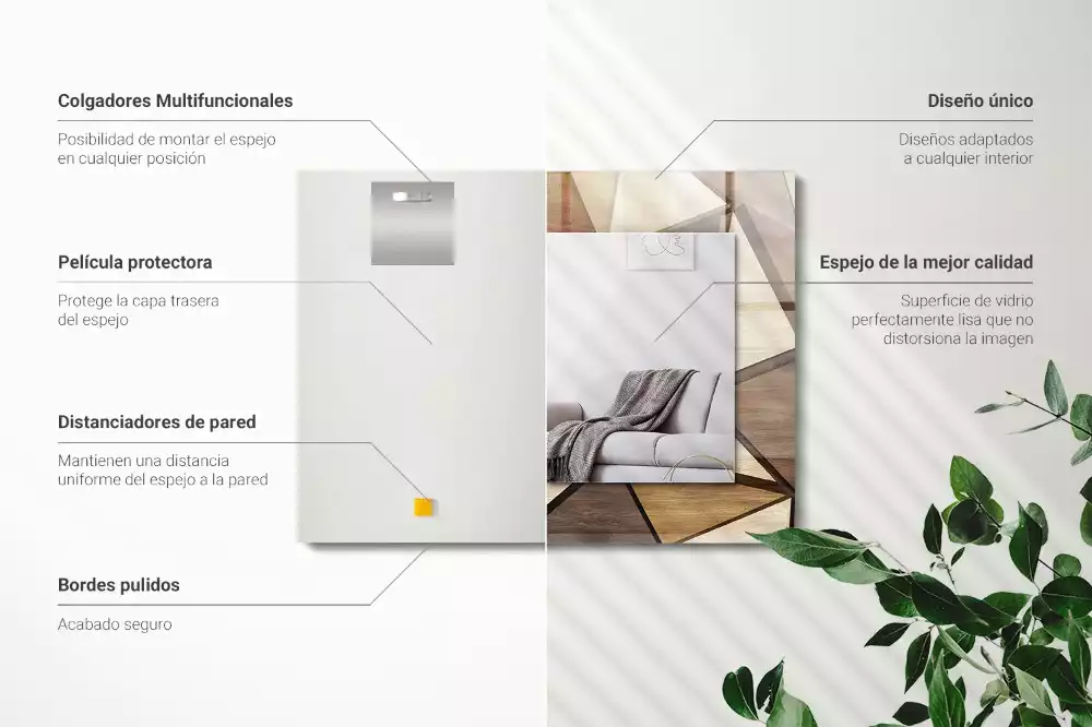 Obdélníkové dekorační zrcadlo na zeď dřevěné geometrické motivy