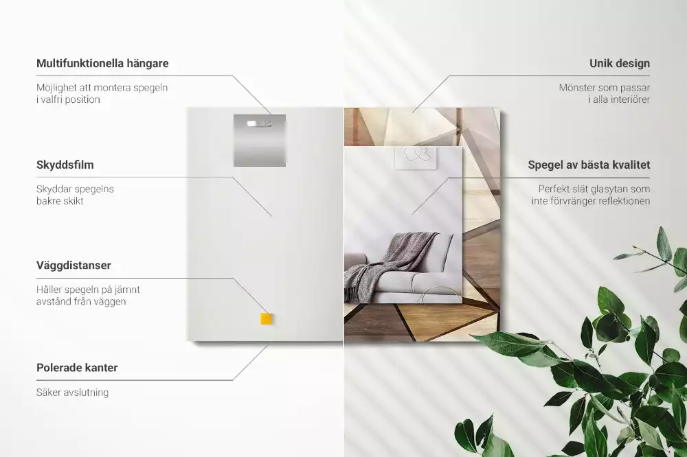 Obdélníkové dekorační zrcadlo na zeď dřevěné geometrické motivy