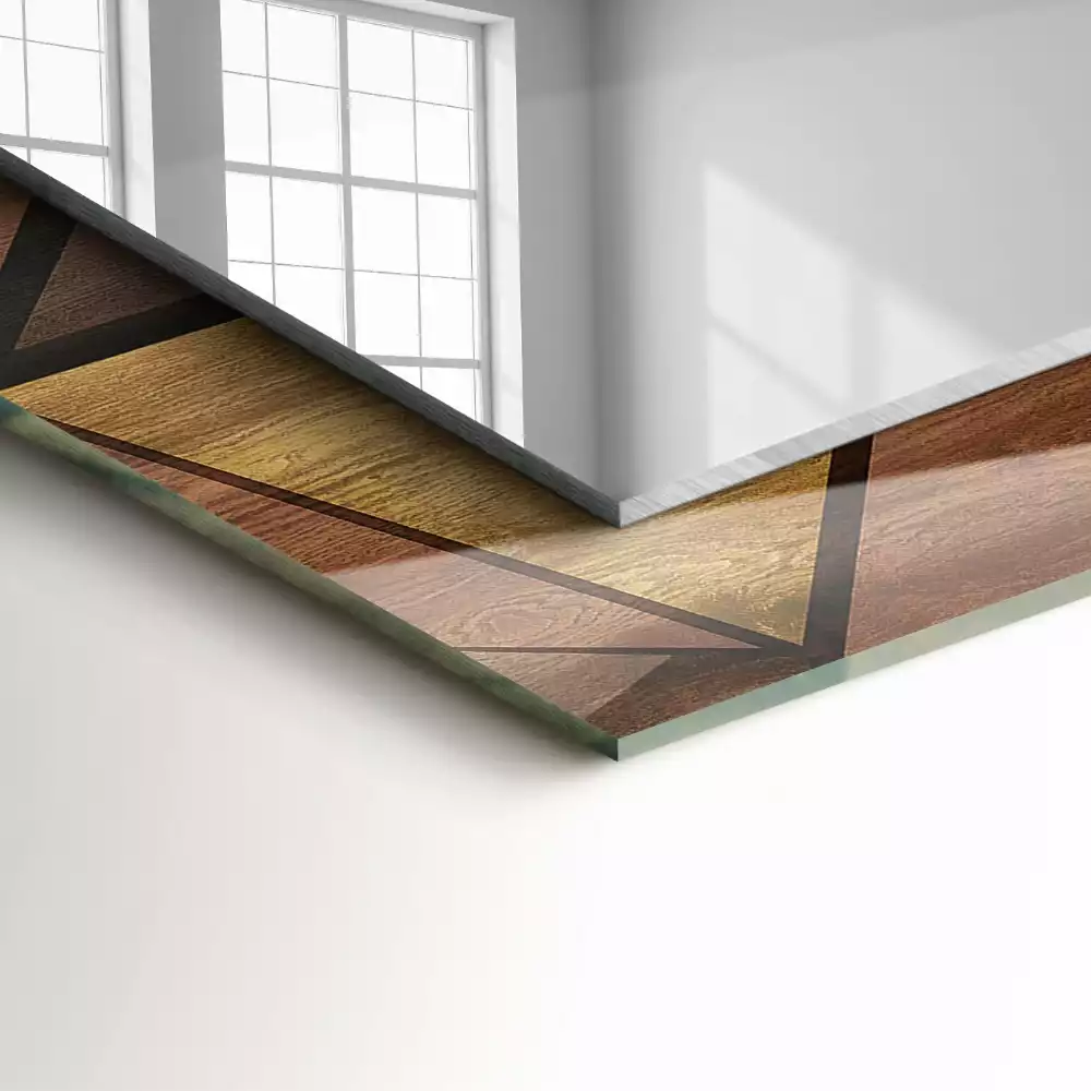 Obdélníkové dekorační zrcadlo na zeď dřevěné geometrické motivy