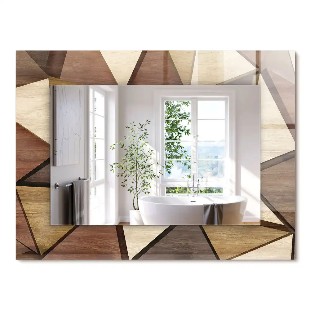 Obdélníkové dekorační zrcadlo na zeď dřevěné geometrické motivy