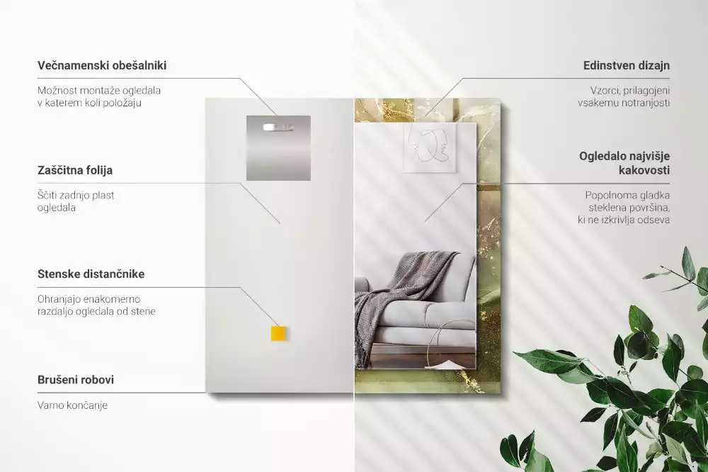 Obdélníkové dekorační zrcadlo na zeď abstraktní umění