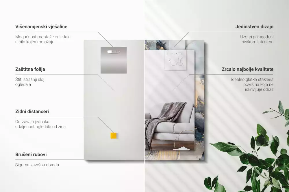 Obdélníkové zrcadlo s dekorem světle modré abstraktní umění