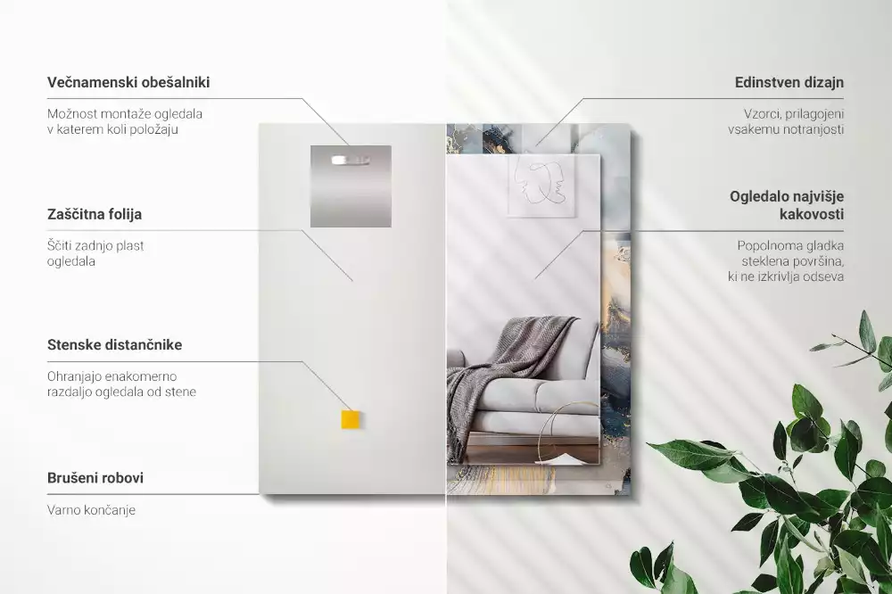 Obdélníkové zrcadlo s dekorem světle modré abstraktní umění