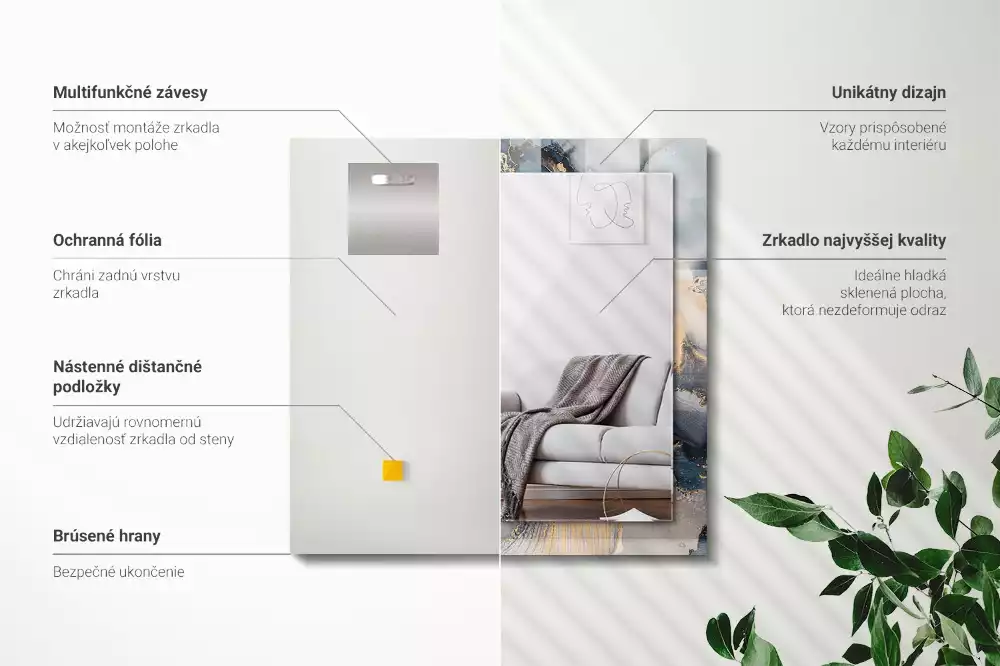 Obdélníkové zrcadlo s dekorem světle modré abstraktní umění