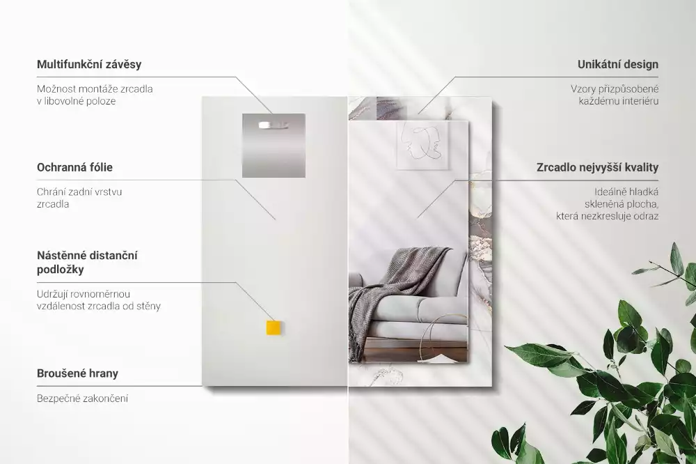Obdélníkové dekorační zrcadlo na zeď mramorové abstraktní umění