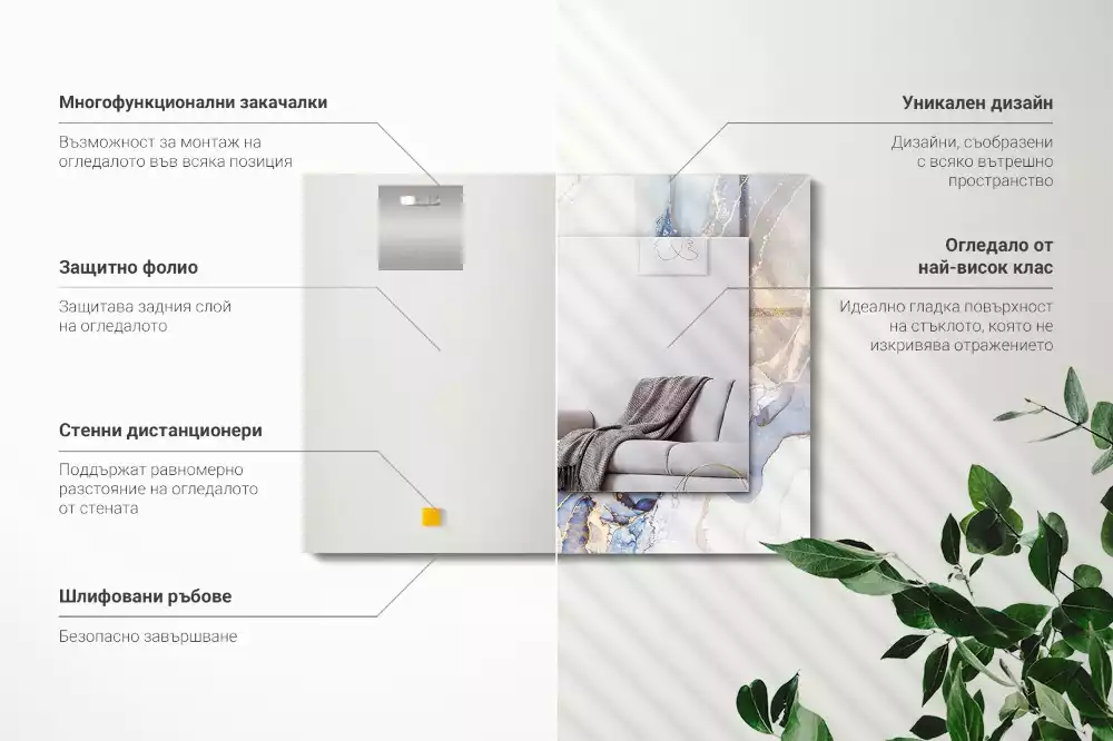 Obdélníkové zrcadlo rám s potiskem mramorové abstraktní umění