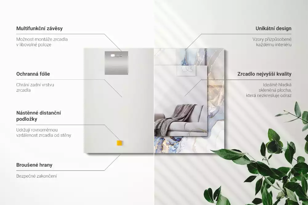 Obdélníkové zrcadlo rám s potiskem mramorové abstraktní umění