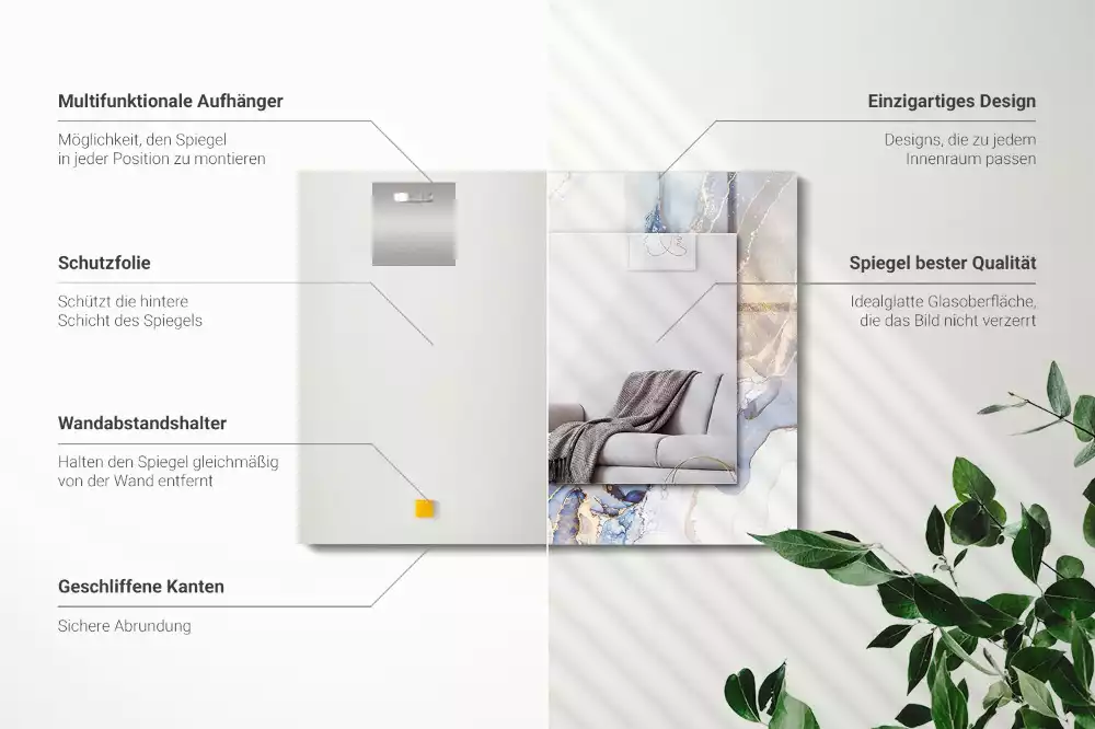 Obdélníkové zrcadlo rám s potiskem mramorové abstraktní umění