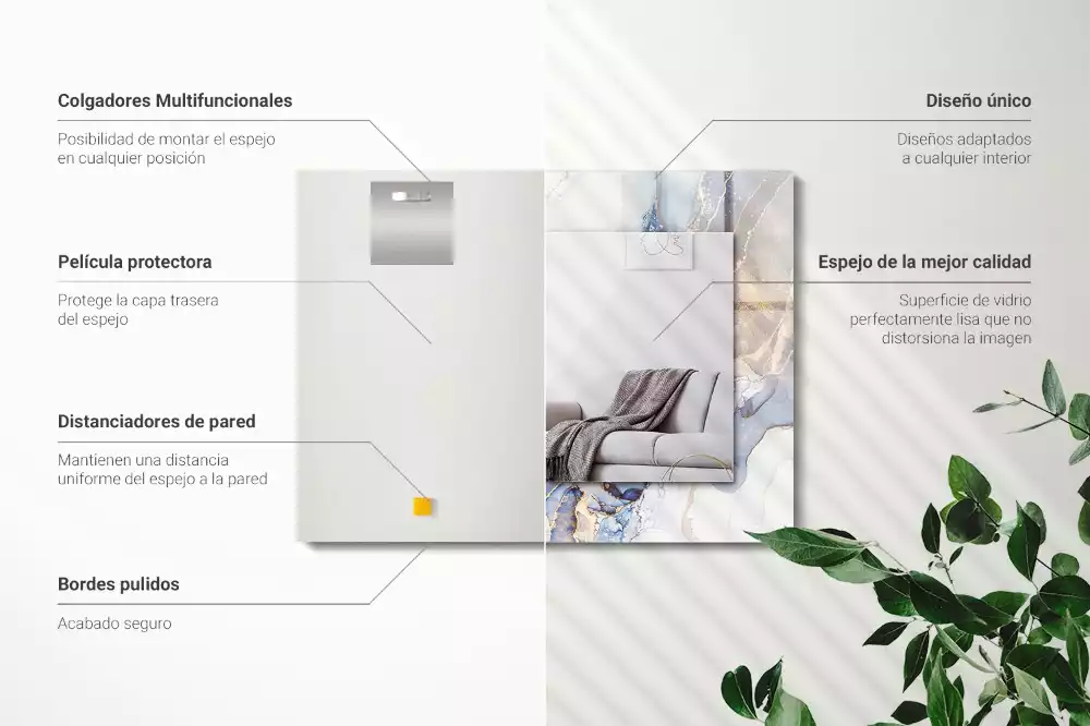 Obdélníkové zrcadlo rám s potiskem mramorové abstraktní umění