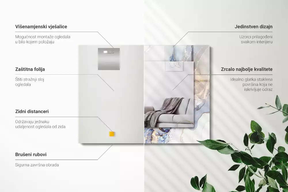 Obdélníkové zrcadlo rám s potiskem mramorové abstraktní umění