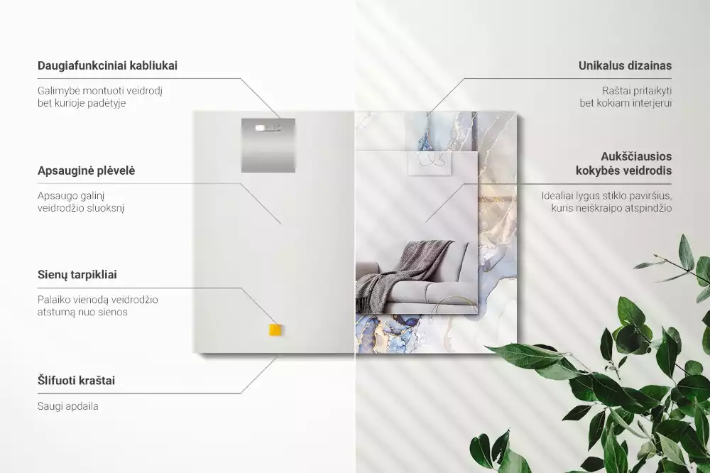 Obdélníkové zrcadlo rám s potiskem mramorové abstraktní umění