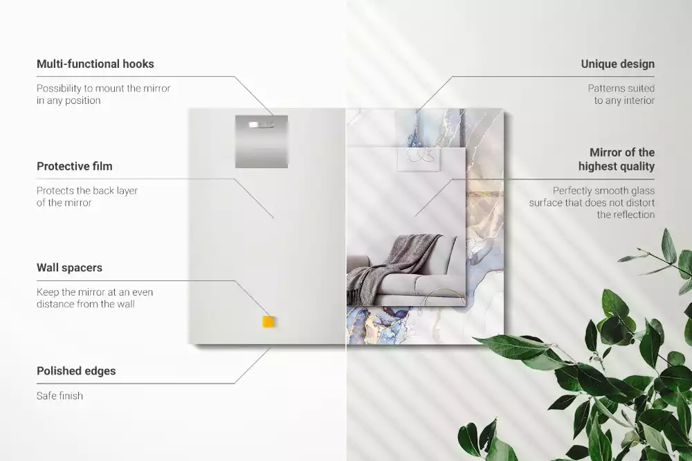 Obdélníkové zrcadlo rám s potiskem mramorové abstraktní umění