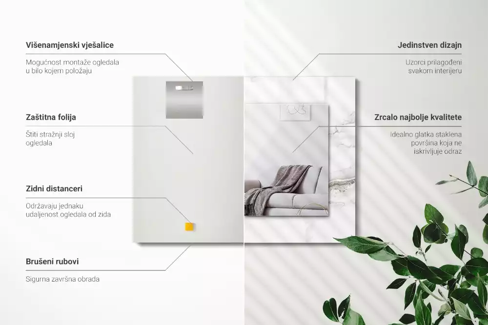 Obdélníkové zrcadlo s dekorem bílý mramorový motiv