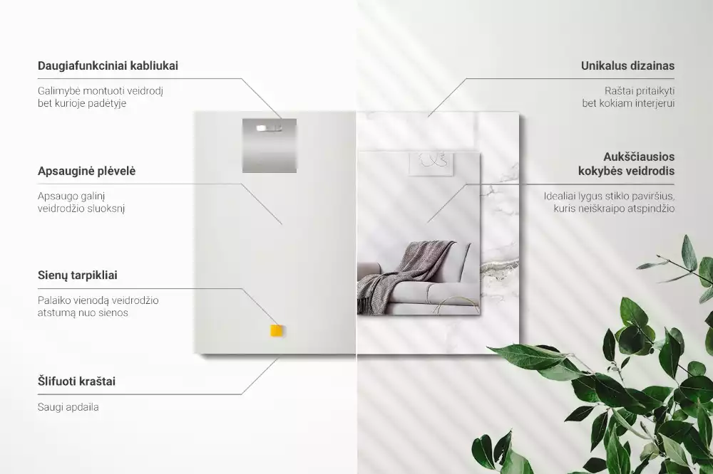 Obdélníkové zrcadlo s dekorem bílý mramorový motiv
