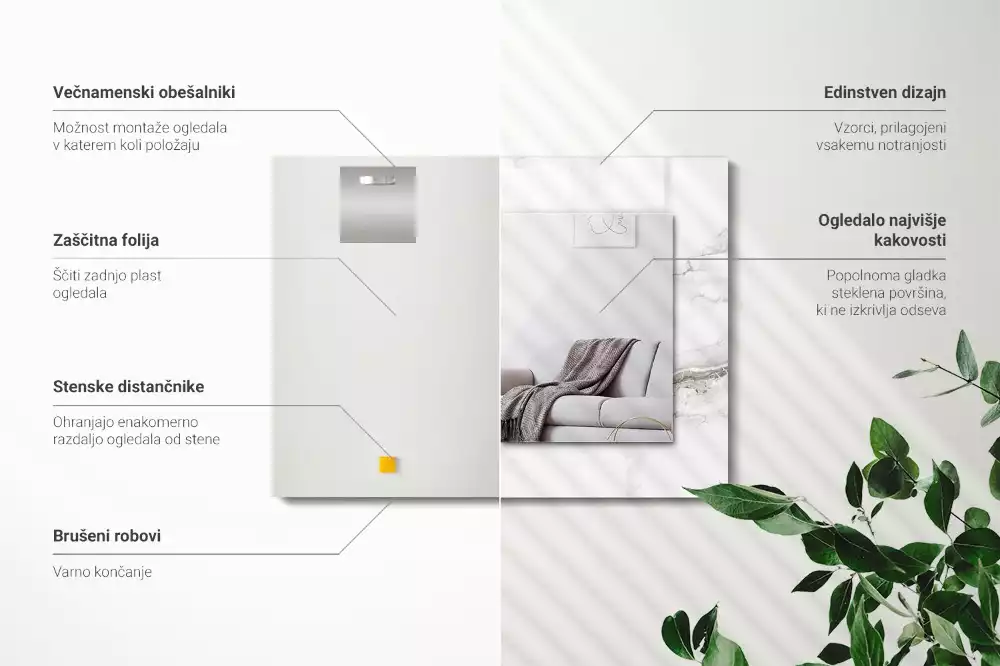 Obdélníkové zrcadlo s dekorem bílý mramorový motiv
