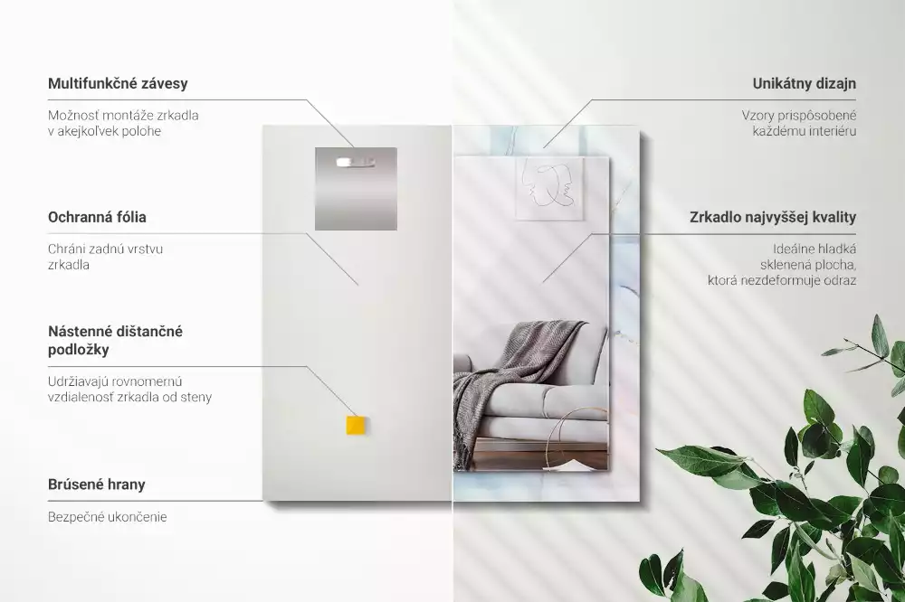 Obdélníkové zrcadlo rám s potiskem akvarelová abstrakce