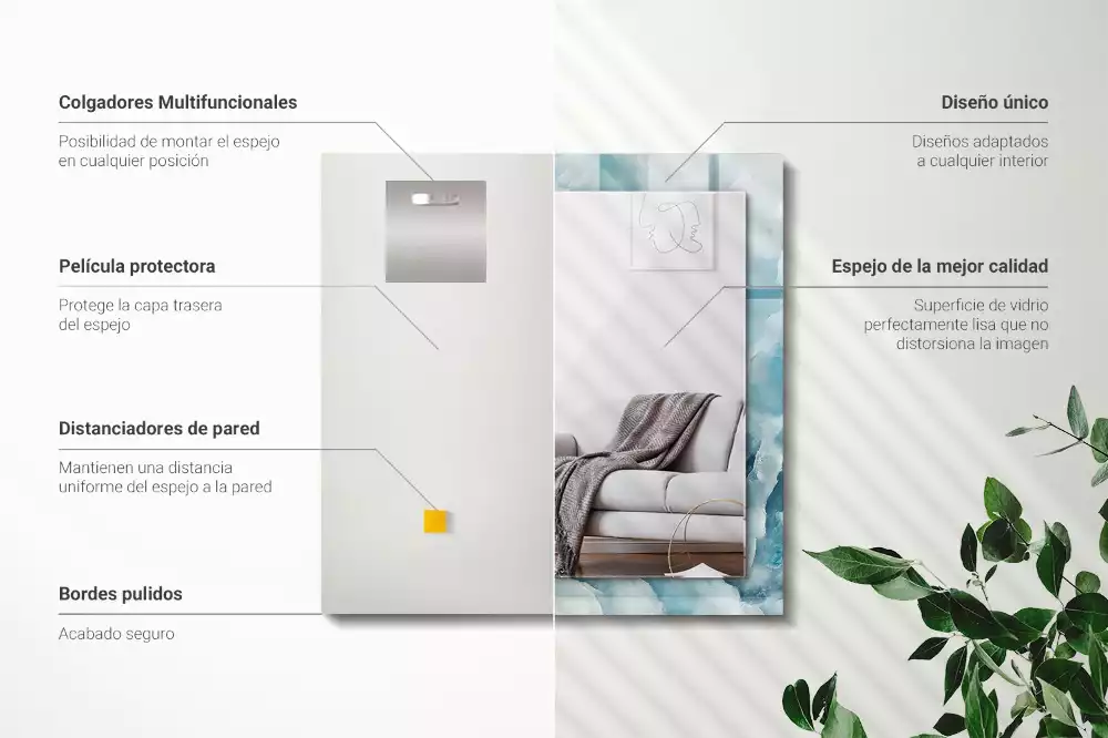 Obdélníkové zrcadlo s dekorem světle modrá struktura mramoru