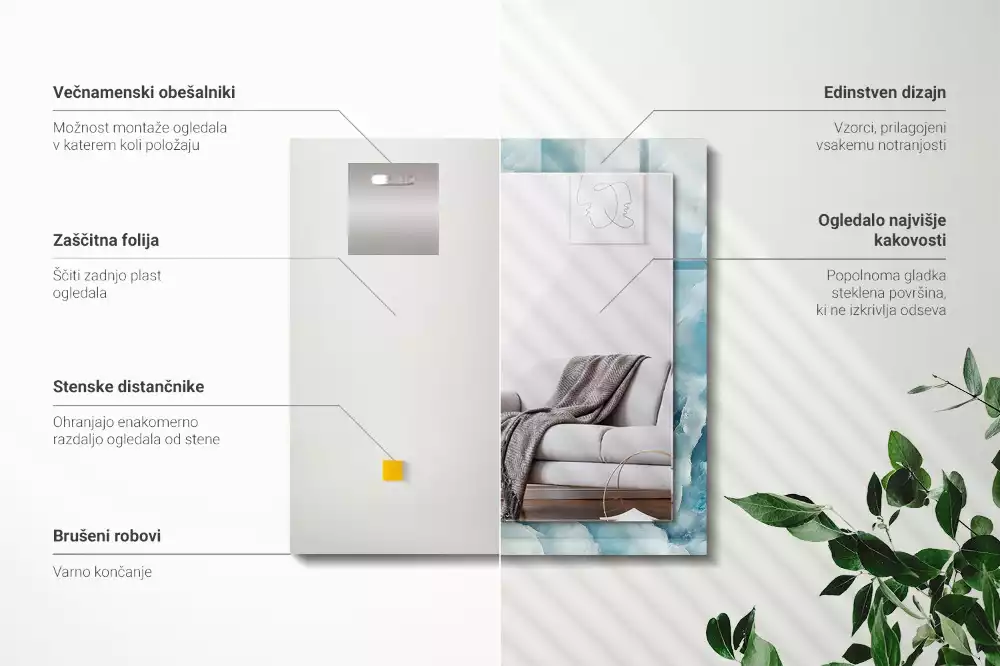 Obdélníkové zrcadlo s dekorem světle modrá struktura mramoru