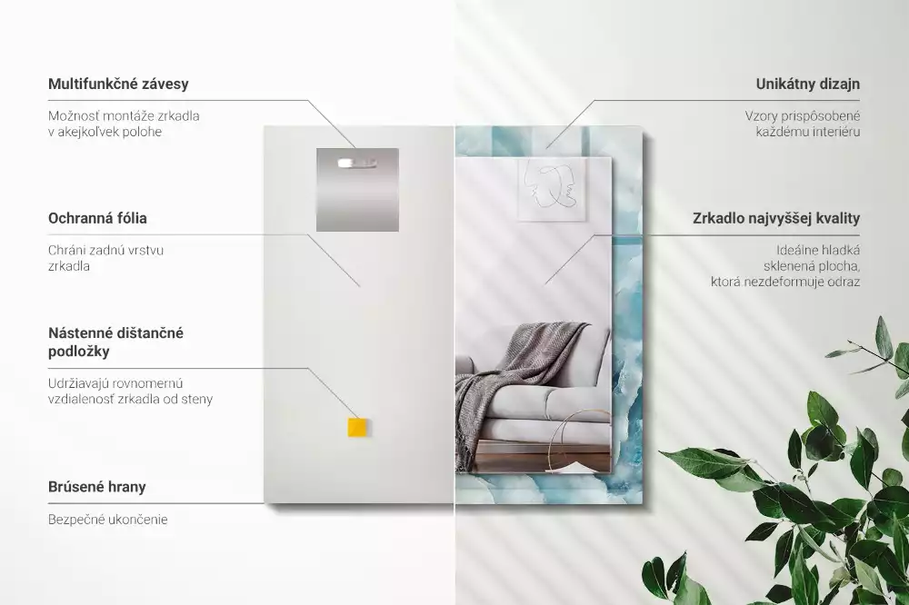Obdélníkové zrcadlo s dekorem světle modrá struktura mramoru