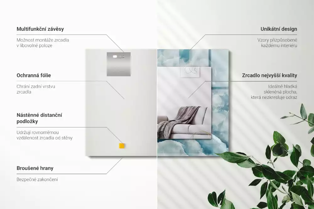 Obdélníkové zrcadlo s dekorem světle modrá struktura mramoru
