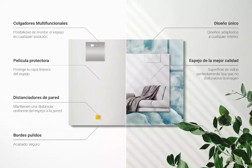 Obdélníkové zrcadlo s dekorem světle modrá struktura mramoru